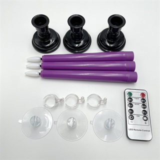 LED kronelys med fjernbetjening - lilla farver - 3 stk. per sæt