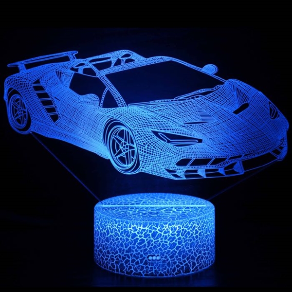 Luksusbil 3D-lampe med 16 lysfarver og fjernbetjening – Dæmpbar