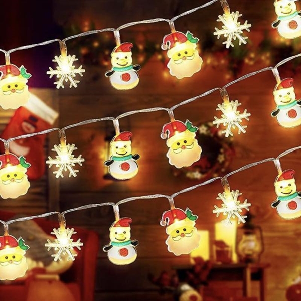 LED lyskæde med julemænd, snemand og snefnug - 2 m 10 lys