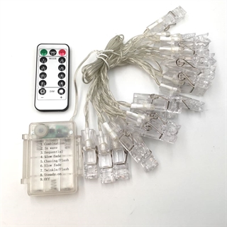 LED lyskæde med klemmer og fjernbetjening - 5 M