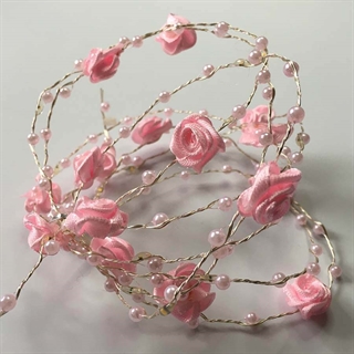 LED lyskæde med lyserøde roser og perler-20lys