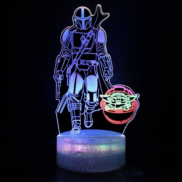 Mandelorian og Baby Yoda 3D lampe med mutifarvet lys og fjernbetjening