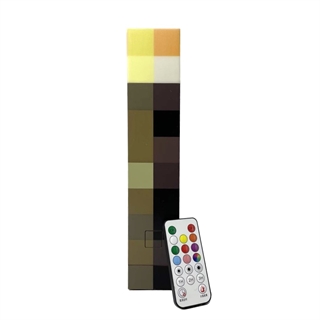 Minecraft torch lampe med farverige lys og fjernbetjening - Genopladelig