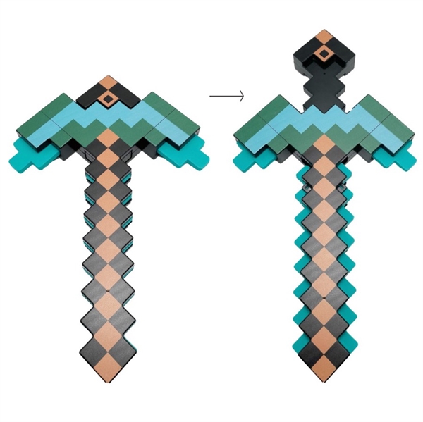 Minecraft transformerbart pixel legetøj 2 i 1 – hakke og sværd