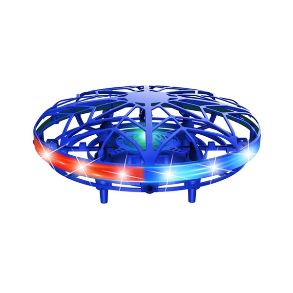 Mini UFO-drone flyvende legetøj – blå med LED-lysbånd