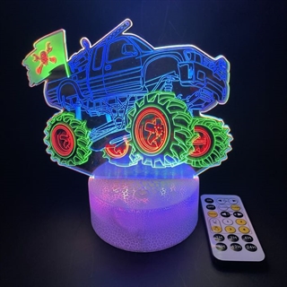 Monster truck 3D lampe med multifarvet lys og fjernbetjening