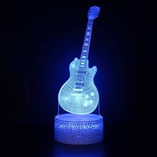 Guitar 3D LED lampe – 16 lysfarver – dæmpbar – med fjernbetjening