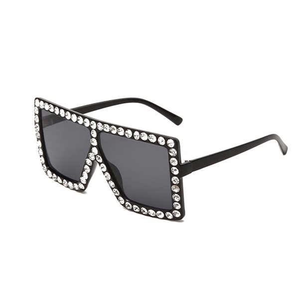 Mode oversize solbrille med sølv diamant