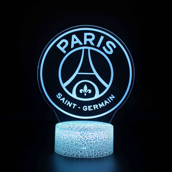 Paris Saint Germain logo 3D lampe med fjernbetjening - 16 lysfarver - dæmpbarr