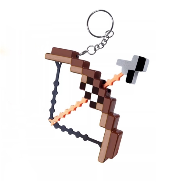 Mini pixel bue og pil legetøj med skydefunktion og nøglering