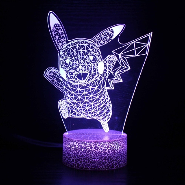 Pokemon Pikachu 3D lampe med fjernbetjening - 16 lysfarver - dæmpbar