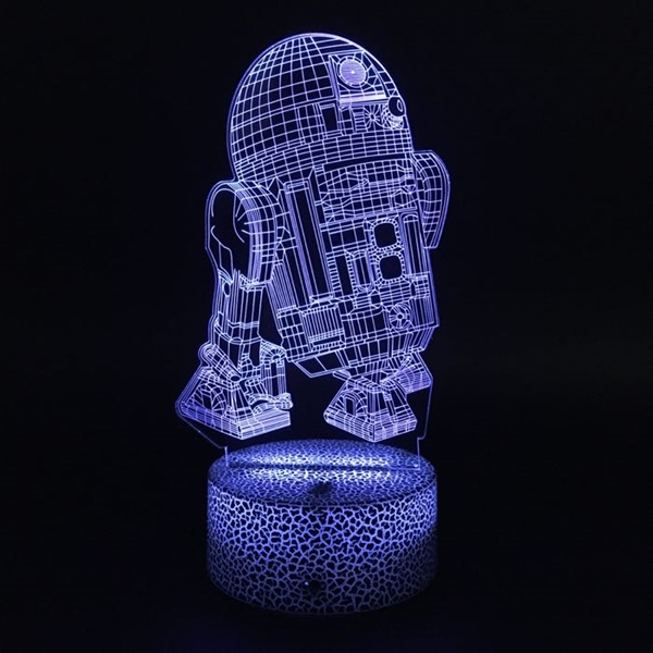 R2-D2 3D lampe med fjernbetjening - Sort sprække lampefod -Dæmpbar