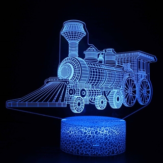 3D LED-natlampe med togmotiv – fjernbetjening og skiftende farver