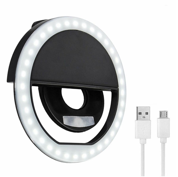 Selfie ring-lys til smartphone - Sort