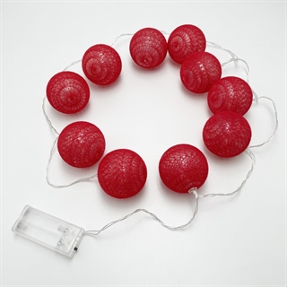 LED lyskæde med røde bomuldskugler – 1,5 m 10 lys – Ø 6 cm