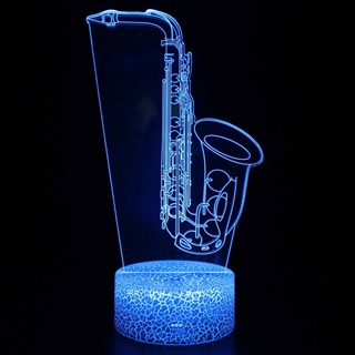 Saxofon 3D LED lampe – 16 lysfarver – dæmpbar – med fjernbetjening
