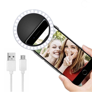 Selfie LED ring lys til smartphone  -  USB opladning 