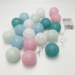 LED lyskæde med bomuldsbolde i pastelfarver – 3 m, 20 bolde, Ø 6 cm