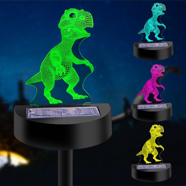 Solcelle dinosaur 3D lampe med flerfarvet lys på spyd