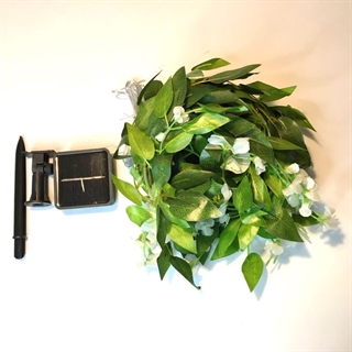 Solcelle lyskæde med hvide blomster og blade - 5 M