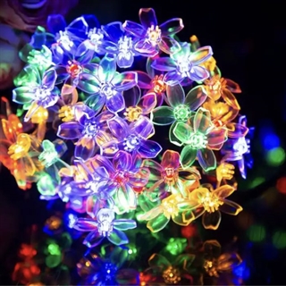Solcelle lyskæde med kirsebærblomster - Farverigt lys - 7 M 50 LED