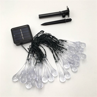 Solcelle lyskæde med vanddråber - 6,5 m 30 lys