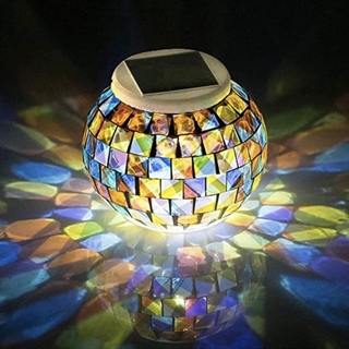 Solcellelampe - Mosaik glaskugle havelampe med farverige lys