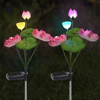 Solcellelampe med lotusblomster på spyd - Lyserød