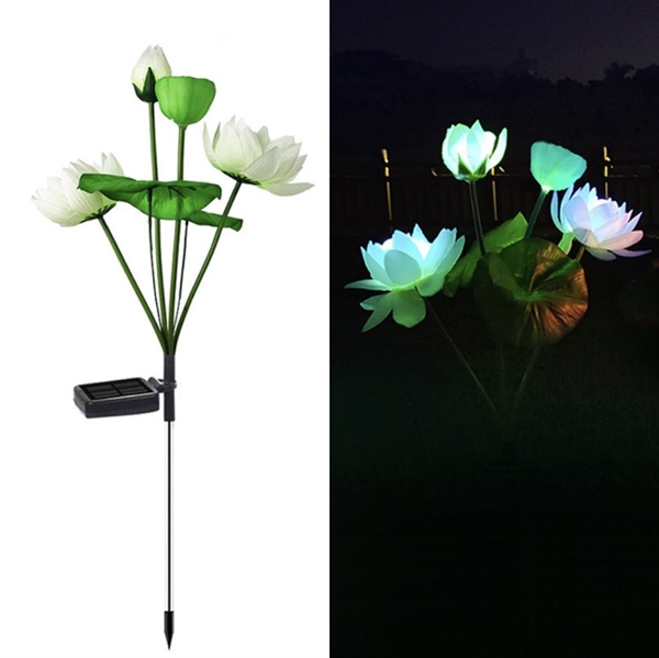 Solcellelampe med lotusblomster på spyd - Hvid