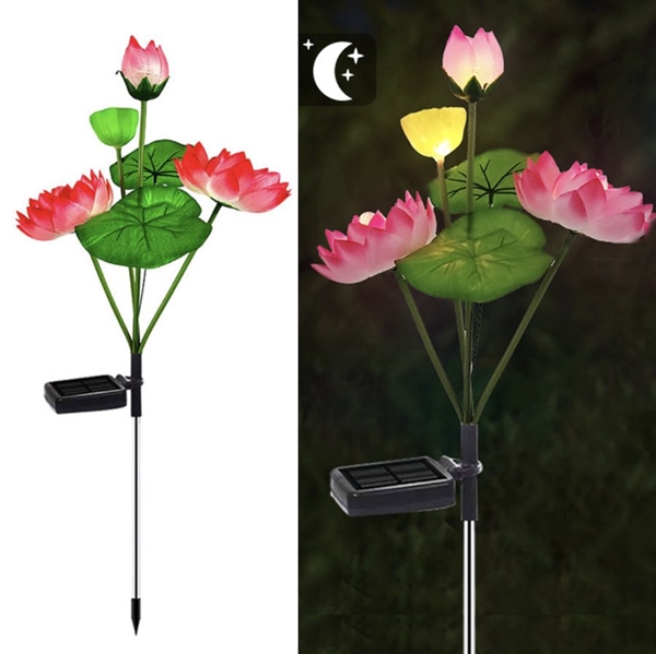 Solcellelampe med lotusblomster på spyd - Lyserød