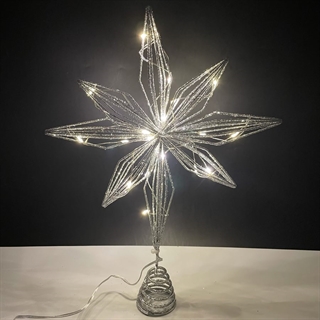 LED-topstjerne med glimmer til juletræ – sølvfarvet