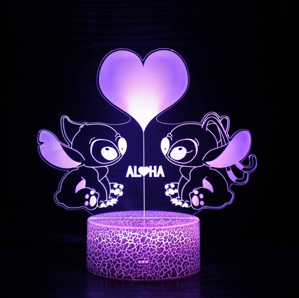 Stitch 3D LED lampe med 16 lysfarver og fjernbetjening