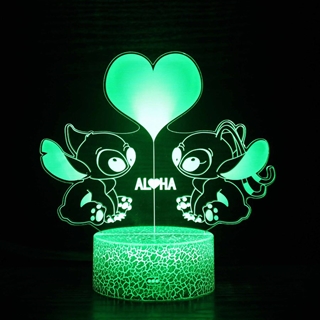 Stitch 3D LED lampe med 16 lysfarver og fjernbetjening