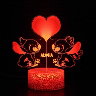 Stitch 3D LED lampe med 16 lysfarver og fjernbetjening