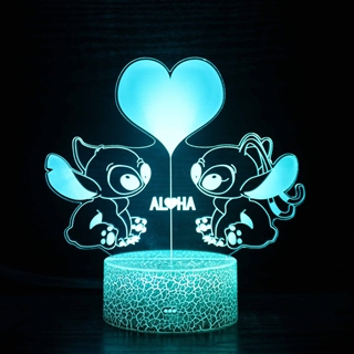 Stitch 3D LED lampe med 16 lysfarver og fjernbetjening