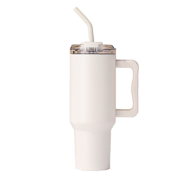 Termokrus med låg og rustfrit stål sugerør - 1180 ml - hvid