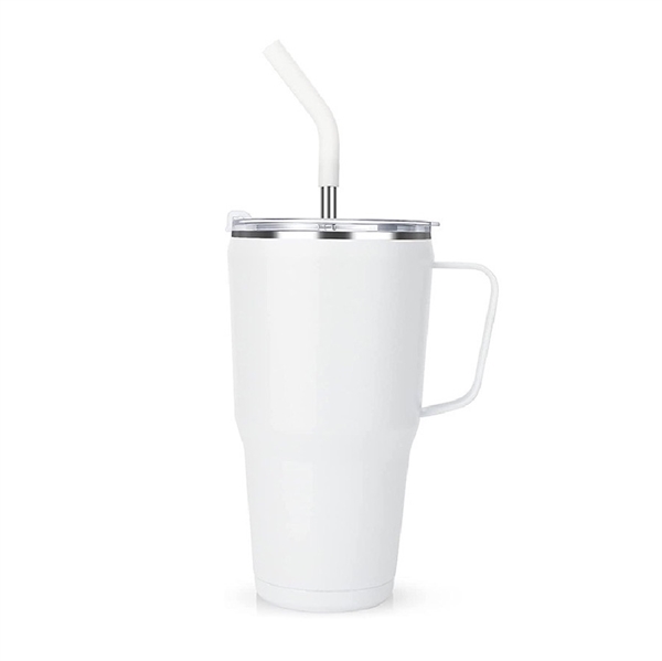 Termokrus med låg og rustfrit stål sugerør  - 880 ml - hvid