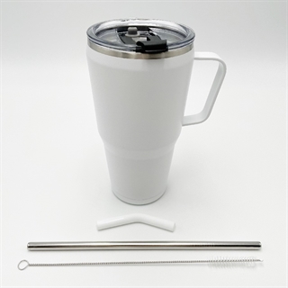 Termokrus med låg og rustfrit stål sugerør  - 880 ml - hvid
