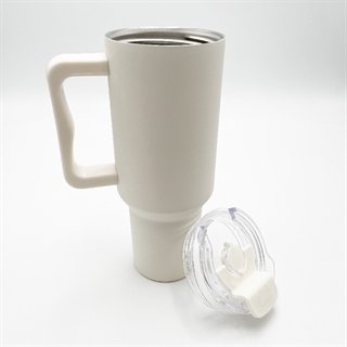 Termokrus med låg og rustfrit stål sugerør - 1180 ml - hvid