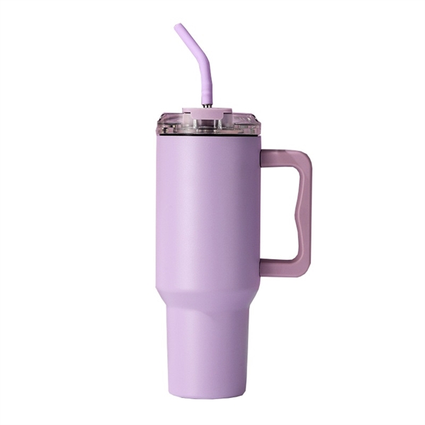 Termokrus med låg og rustfrit stål sugerør - 1180 ml - lilla