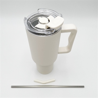 Termokrus med låg og rustfrit stål sugerør - 1180 ml - hvid