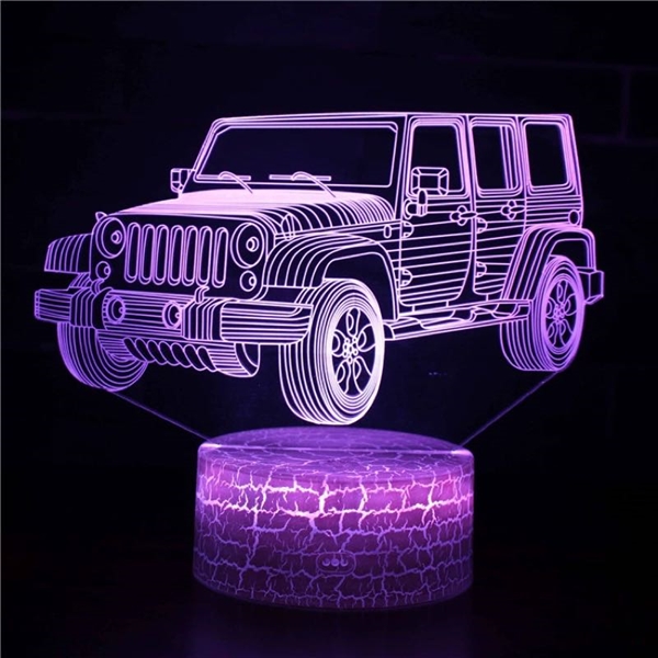 Terrænbil 3D lampe med fjernbetjening-16 lysfarver-dæmpbar