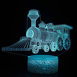 3D LED-natlampe med togmotiv – fjernbetjening og skiftende farver