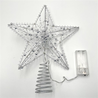 Topstjerne med lys til juletræ - Med perler - Sølv