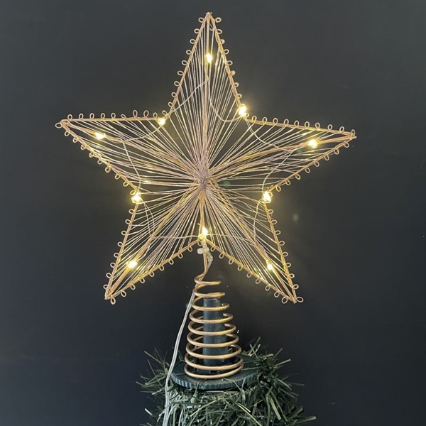 Topstjerne med lys til juletræ - Gul