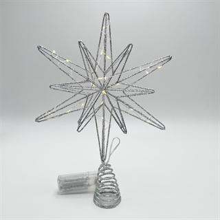 LED topstjerne med glimmer til juletræ – sølvfarvet