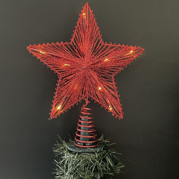Topstjerne med lys til juletræ - Med glimmer