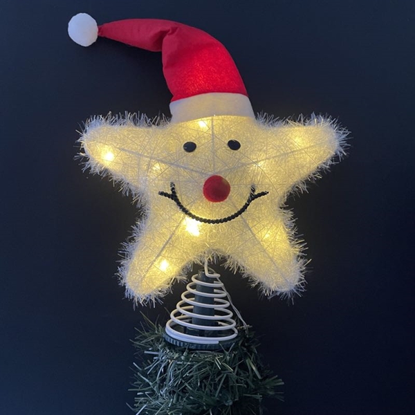 Topstjerne med lys til juletræ - Snemand med nissehue