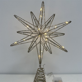 Topstjerne med lys til juletræ – champagnefarvet