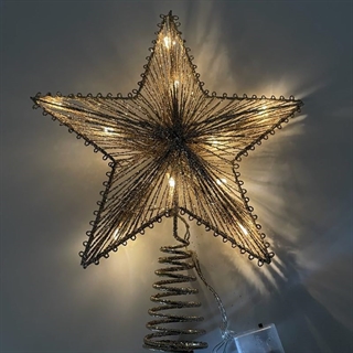 Topstjerne med lys til juletræ – med glimmer - Champagne
